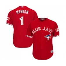 Men's Toronto Blue Jays #1 Alen Hanson Replica Scarlet Alternate Cool Base Baseball Jersey