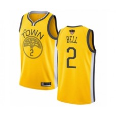 Men's Golden State Warriors #2 Jordan Bell Yellow Swingman 2019 Basketball Finals Bound Jersey - Earned Edition