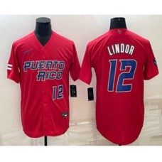 Men's Puerto Rico Baseball #12 Francisco Lindor Number 2023 Red World Baseball Classic Stitched Jerseys