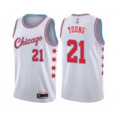 Men's Chicago Bulls #21 Thaddeus Young Authentic White Basketball Jersey - City Edition