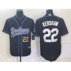 Men's Los Angeles Dodgers #22 Clayton Kershaw Number Black Cool Base Stitched Baseball Jersey