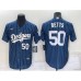 Men's Los Angeles Dodgers #50 Mookie Betts Number Navy Blue Pinstripe Stitched MLB Cool Base Nike Jersey