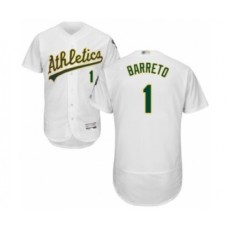 Men's Oakland Athletics #1 Franklin Barreto White Home Flex Base Authentic Collection Baseball Player Stitched Jersey