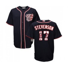 Men's Washington Nationals #17 Andrew Stevenson Authentic Navy Blue Team Logo Fashion Cool Base Baseball Jersey