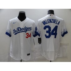 Men's Nike Los Angeles Dodgers #34 Fernando Valenzuela White Elite City Player Stitched Jersey