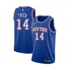 Men's New York Knicks #14 Allonzo Trier Authentic Blue Basketball Stitched Jersey - Statement Edition