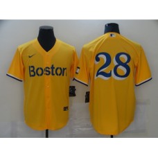 Men's Boston Red Sox #28 J.D. Martinez Nike Gold-Light Blue 2021 City Connect Replica Player Stitched Jersey