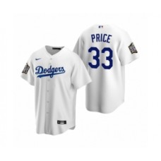 Men's Los Angeles Dodgers #33 David Price White 2020 World Series Replica Stitched Jersey