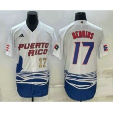 Men's Puerto Rico Baseball #17 Jose Berrios Number 2023 White World Baseball Classic Stitched Jersey