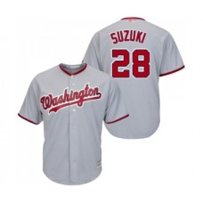 Men's Washington Nationals #28 Kurt Suzuki Replica Grey Road Cool Base Baseball Jersey