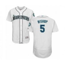 Men's Seattle Mariners #5 Braden Bishop White Home Flex Base Authentic Collection Baseball Player Stitched Jersey