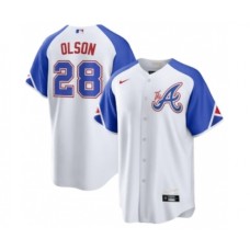 Men's Atlanta Braves #28 Matt Olson White 2023 City Connect Cool Base Stitched Baseball Jersey