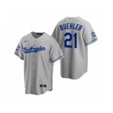 Men's Los Angeles Dodgers #21 Walker Buehler Gray 2020 World Series Champions Road Replica Stitched Jersey