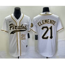 Men's Pittsburgh Pirates #21 Roberto Clemente Number White Cool Base Stitched Baseball Jersey1