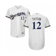 Men's Milwaukee Brewers #12 Tyrone Taylor White Alternate Flex Base Authentic Collection Baseball Player Stitched Jersey