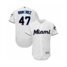 Men's Miami Marlins #47 Harold Ramirez White Home Flex Base Authentic Collection Baseball Player Stitched Jersey