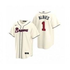 Men's Atlanta Braves #1 Ozzie Albies Nike Cream 2020 Replica Alternate Stitched Jersey