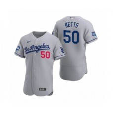 Men's Los Angeles Dodgers #50 Mookie Betts Gray 2020 World Series Champions Road Authentic Stitched Jersey