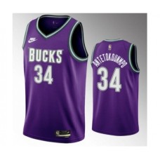 Men's Milwaukee Bucks #34 Giannis Antetokounmpo 2022-23 Purple Classic Edition Swingman Stitched Basketball Jersey