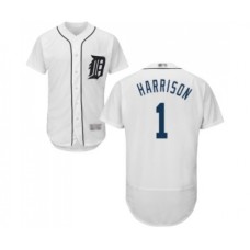 Men's Detroit Tigers #1 Josh Harrison White Home Flex Base Authentic Collection Baseball Jersey