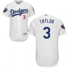 Men's Majestic Los Angeles Dodgers #3 Chris Taylor White Home Flex Base Authentic Collection 2018 World Series MLB Jersey