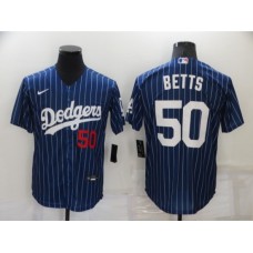 Men's Nike Los Angeles Dodgers #50 Mookie Betts Blue Stripes Authentic Stitched Jersey