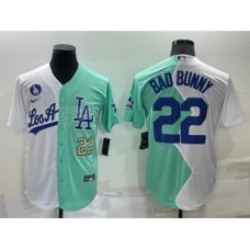 Men's Los Angeles Dodgers #22 Bad Bunny White Green Number 2022 Celebrity Softball Game Cool Base Stitched Jerseys