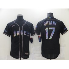 Men's Los Angeles Angels of Anaheim #17 Shohei Ohtani Black 2021 Iridescent Logo Stitched Jersey