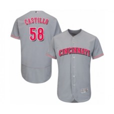 Men's Cincinnati Reds #58 Luis Castillo Grey Road Flex Base Authentic Collection Baseball Jersey