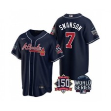 Men's Atlanta Braves #7 Dansby Swanson 2021 Navy World Series With 150th Anniversary Patch Cool Base Baseball Stitched Jersey