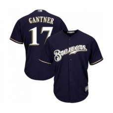 Men's Milwaukee Brewers #17 Jim Gantner Replica Navy Blue Alternate Cool Base Baseball Jersey