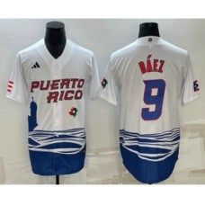 Men's Puerto Rico Baseball #9 Javier Baez White 2023 World Baseball Classic Stitched Jerseys