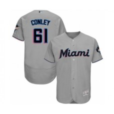 Men's Miami Marlins #61 Adam Conley Grey Road Flex Base Authentic Collection Baseball Player Stitched Jersey