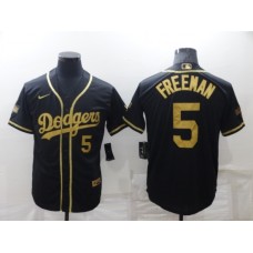 Men's Nike Los Angeles Dodgers #5 Freddie Freeman Black Gold Stitched Jersey