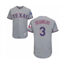 Men's Texas Rangers #3 Delino DeShields Jr. Grey Road Flex Base Authentic Collection Baseball Player Stitched Jersey