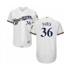 Men's Milwaukee Brewers #36 Jake Faria White Alternate Flex Base Authentic Collection Baseball Player Stitched Jersey