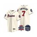 Men's Atlanta Braves #7 Dansby Swanson 2021 Cream World Series With 150th Anniversary Patch Cool Base Baseball Stitched Jersey