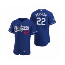 Men's Los Angeles Dodgers #22 Clayton Kershaw Royal 2020 World Series Champions Authentic Stitched Jersey