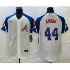 Men's Atlanta Braves #44 Hank Aaron White 2023 City Connect Flex Base Stitched Jersey