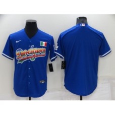 Men's Los Angeles Dodgers Blank Rainbow Blue Mexico Cool Base Nike Stitched Jersey