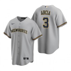 Men's Nike Milwaukee Brewers #3 Orlando Arcia Gray Road Stitched Baseball Jersey