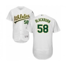 Men's Oakland Athletics #58 Paul Blackburn White Home Flex Base Authentic Collection Baseball Player Stitched Jersey