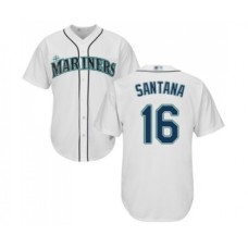 Men's Seattle Mariners #16 Domingo Santana Replica White Home Cool Base Baseball Jersey