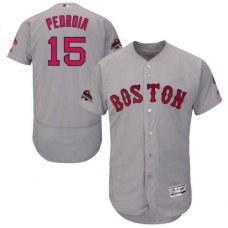 Men's Majestic Boston Red Sox #15 Dustin Pedroia Grey Road Flex Base Authentic Collection 2018 World Series Champions MLB Jersey