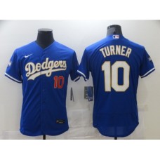 Men's Nike Los Angeles Dodgers #10 Justin Turner Blue Elite Game Champions Authentic Stitched Jersey