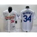 Men's Los Angeles Dodgers #34 Fernando Valenzuela Rainbow Number White Mexico Cool Base Nike Stitched Jersey