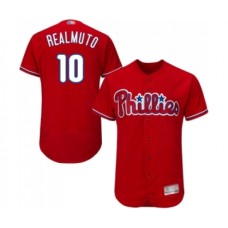 Men's Philadelphia Phillies #10 J. T. Realmuto Red Alternate Flex Base Authentic Collection Baseball Jersey