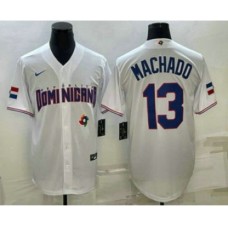 Men's Dominican Republic Baseball #13 Manny Machado 2023 White World Baseball Classic Stitched Jersey