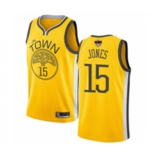 Men's Golden State Warriors #15 Damian Jones Yellow Swingman 2019 Basketball Finals Bound Jersey - Earned Edition