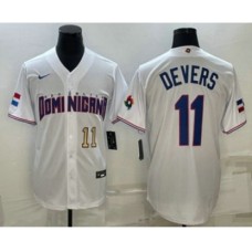 Men's Dominican Republic Baseball #11 Rafael Devers Number 2023 White World Baseball Classic Stitched Jersey